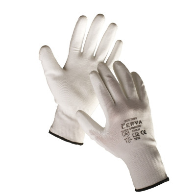 Rukavice BUNTING, biele, nylon, dlaň a prsty polyuretán